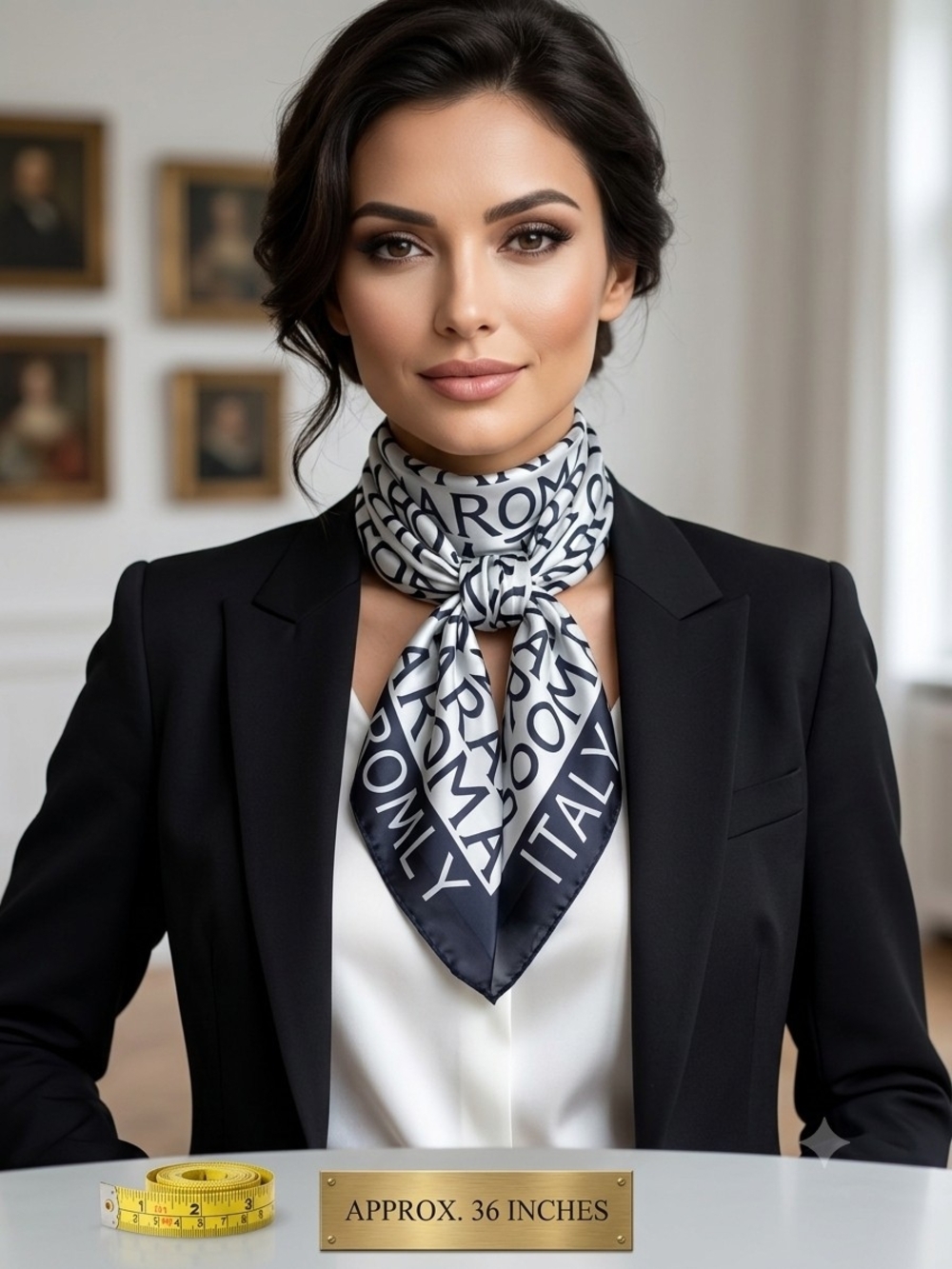 Chic Black & White "ROMA ITALY" Letter Print Square Scarf